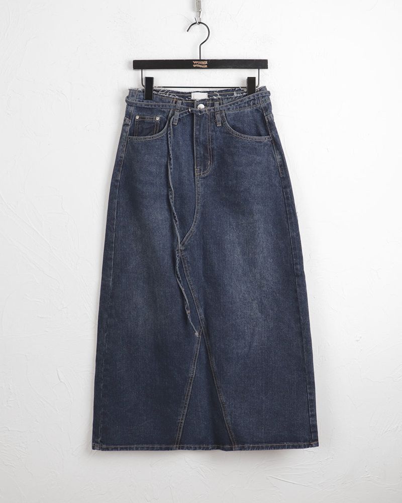 タップス ベルトセット スリットデニムロングスカート