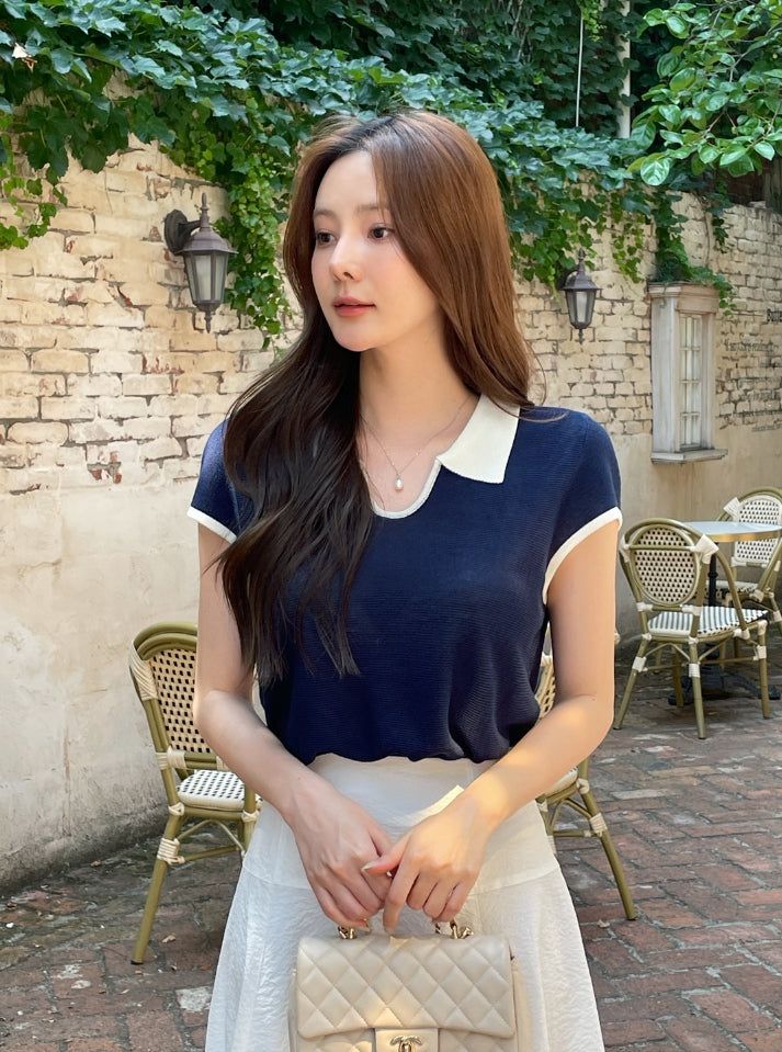 iam mari（アイアム マリ）の「Cooly V Color Matching Collar Knit（Tops）」