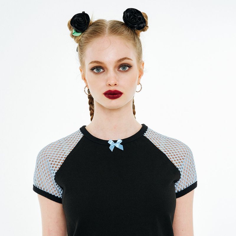Ribbon Raglan T-shirt [Blue Mesh]