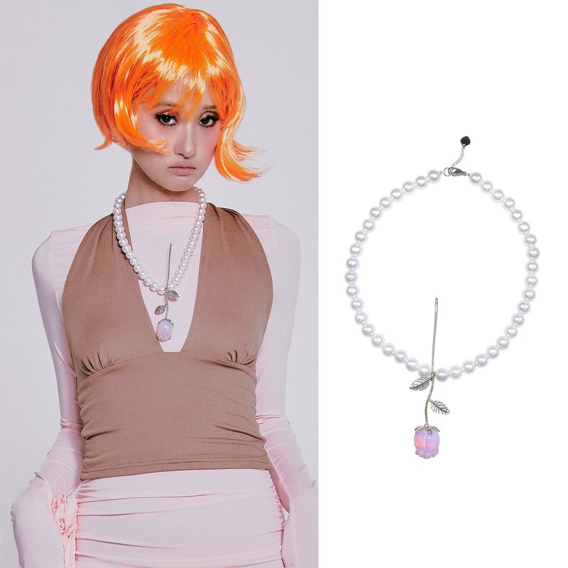 Rose drop pearl necklace