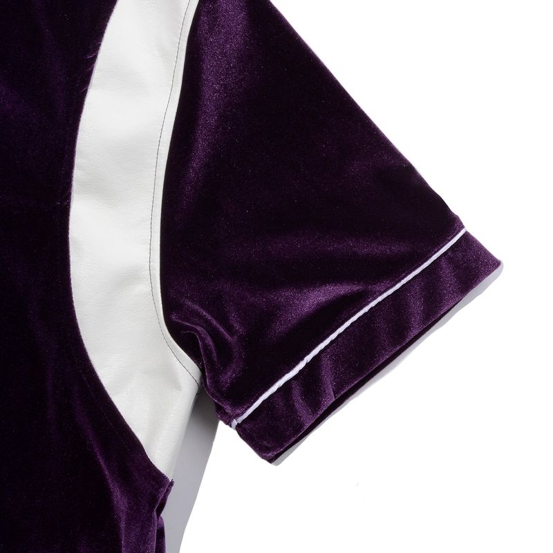 [UNISEX] Leather-Trimmed Velour Zip Polo (Purple)