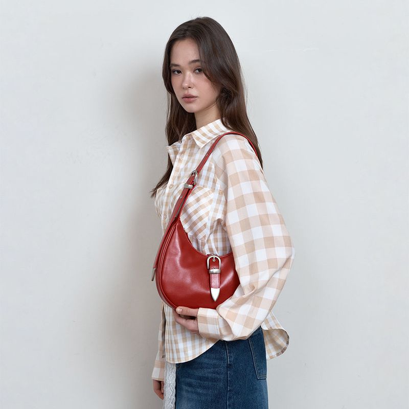 C DOUBLE BELT MINI HOBO BAG_RED