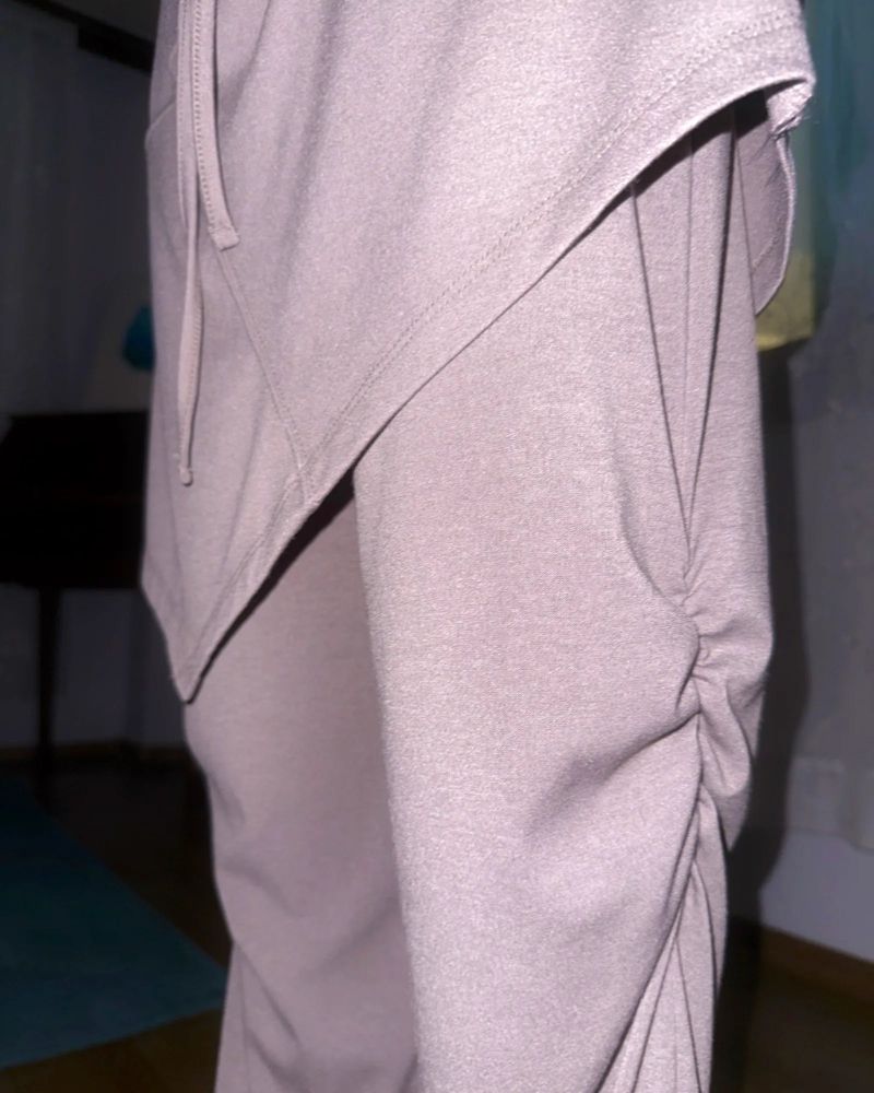 (2color) Diagonal Shirring Bootcut Layered Pants