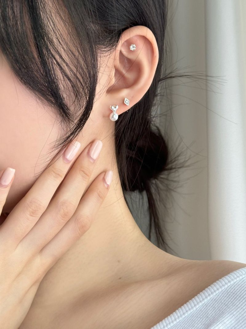 [4 set] lovely heart pearl earrings set 