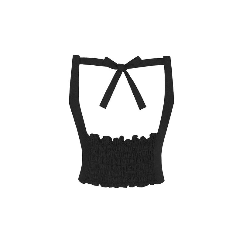 RIBBON FRILLY WAIST VEST - BLACK