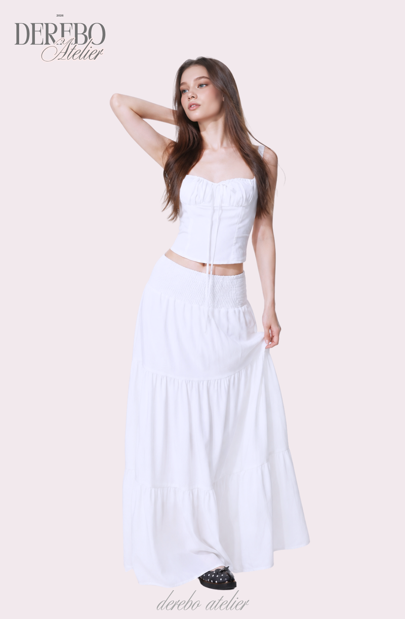 Shirring bustier long skirt set-up (set)