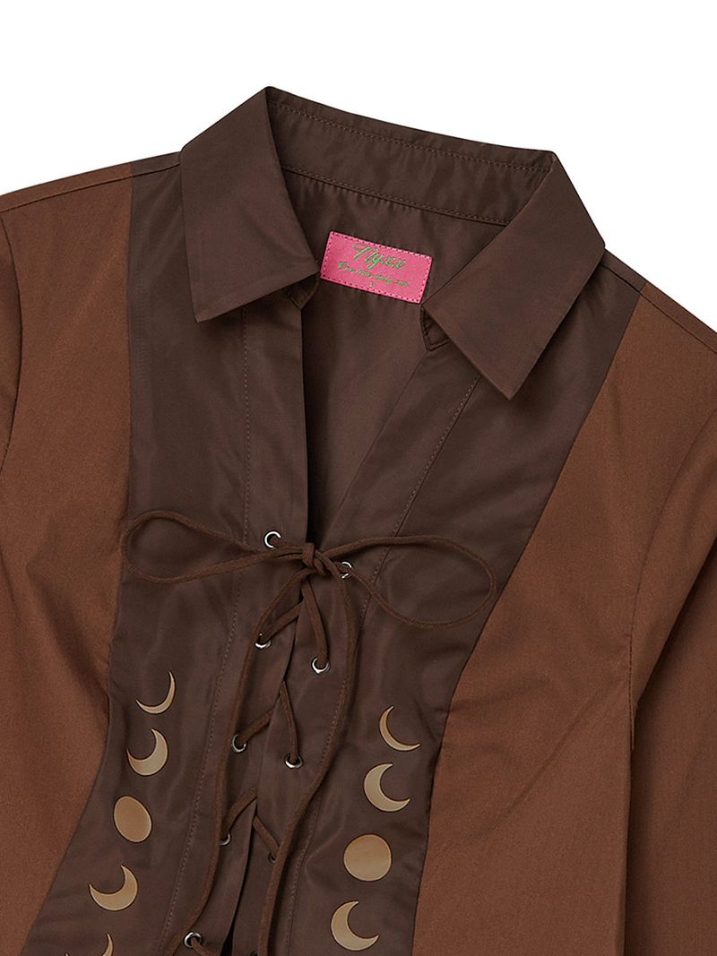 EYELET KNOT SHIRTS (BROWN)
