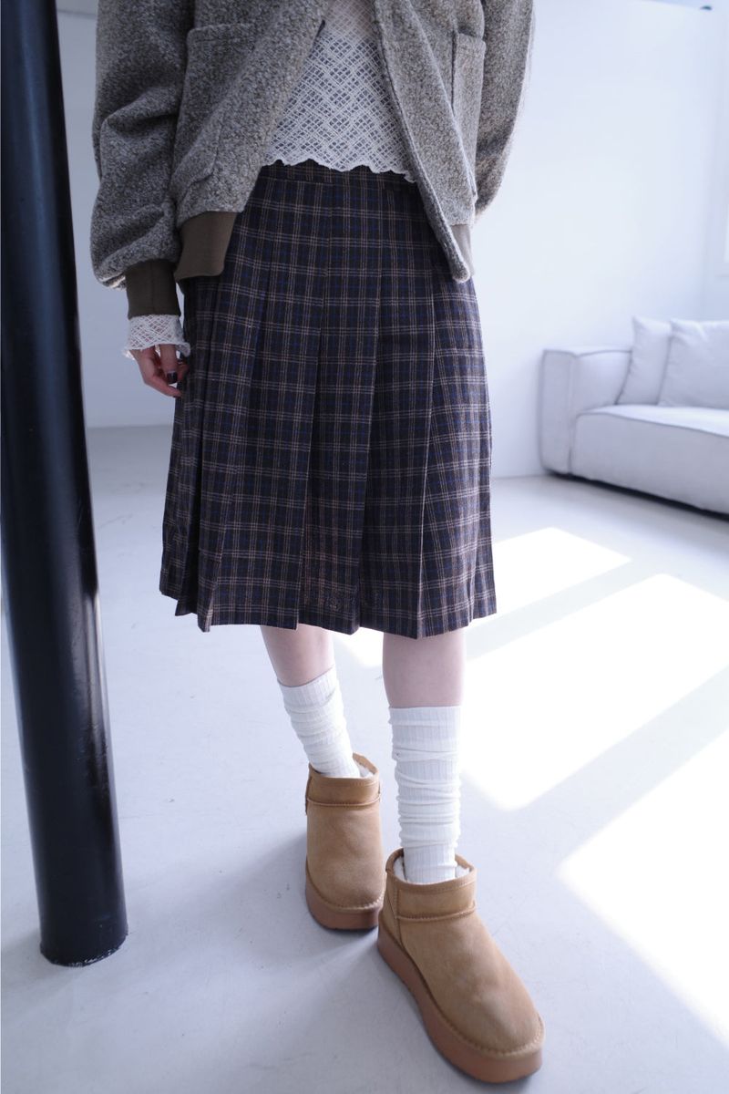 Hose check pleats midi sk (2color)