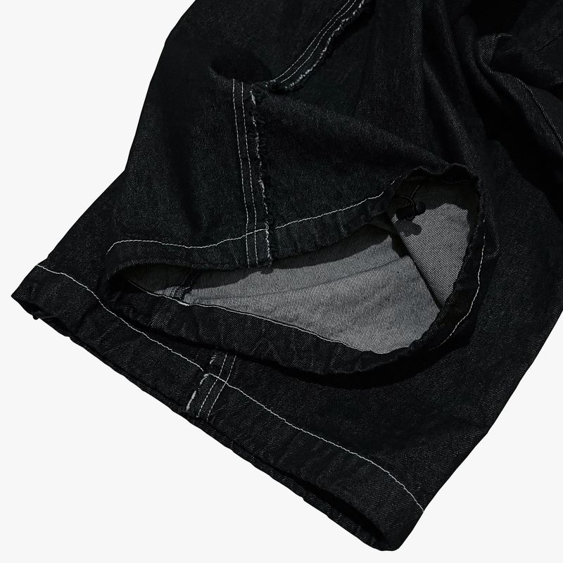 layered deconstructed denim pants_black