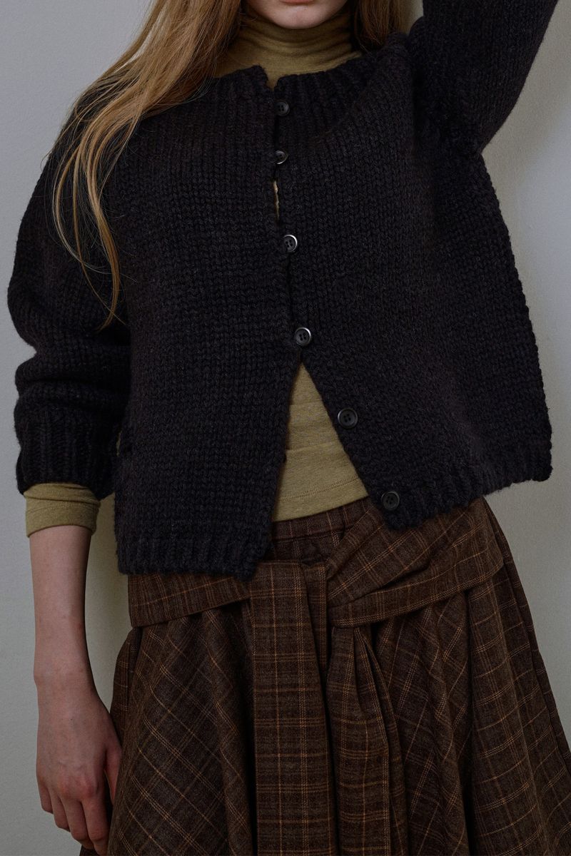 Wave check skirt_brown