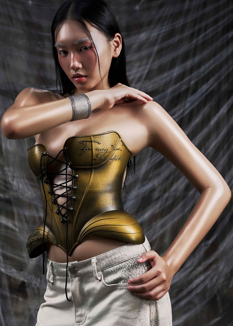 NONE Metalic Lace Up 3D Corset