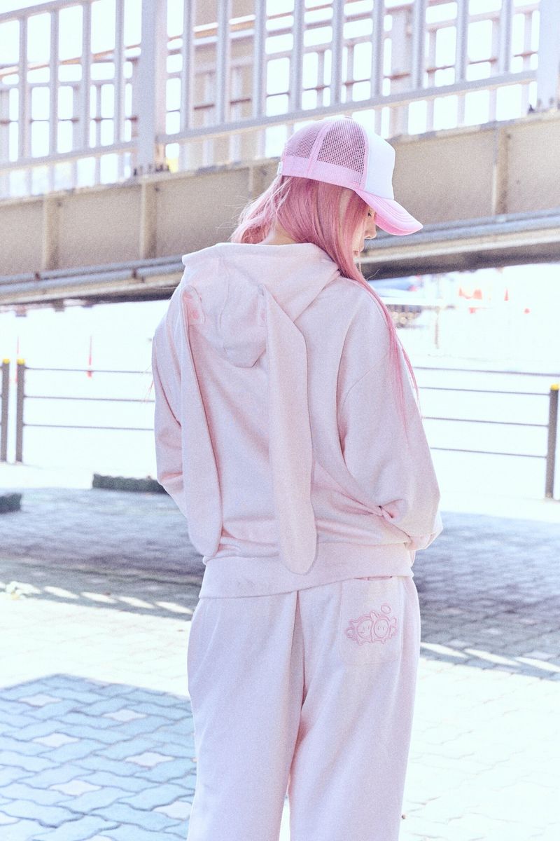 Ribbon bunny hood pants (soft pink)