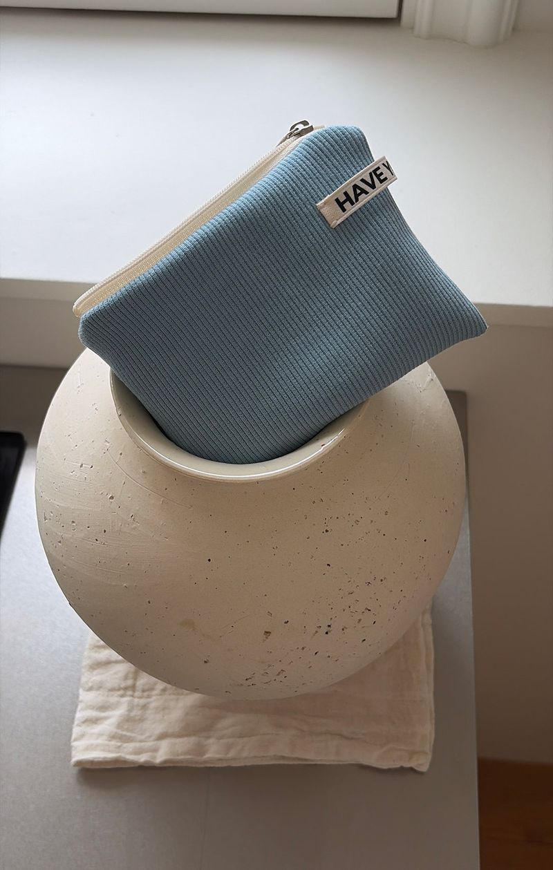 Ribbed flat pouch - sky blue , S size