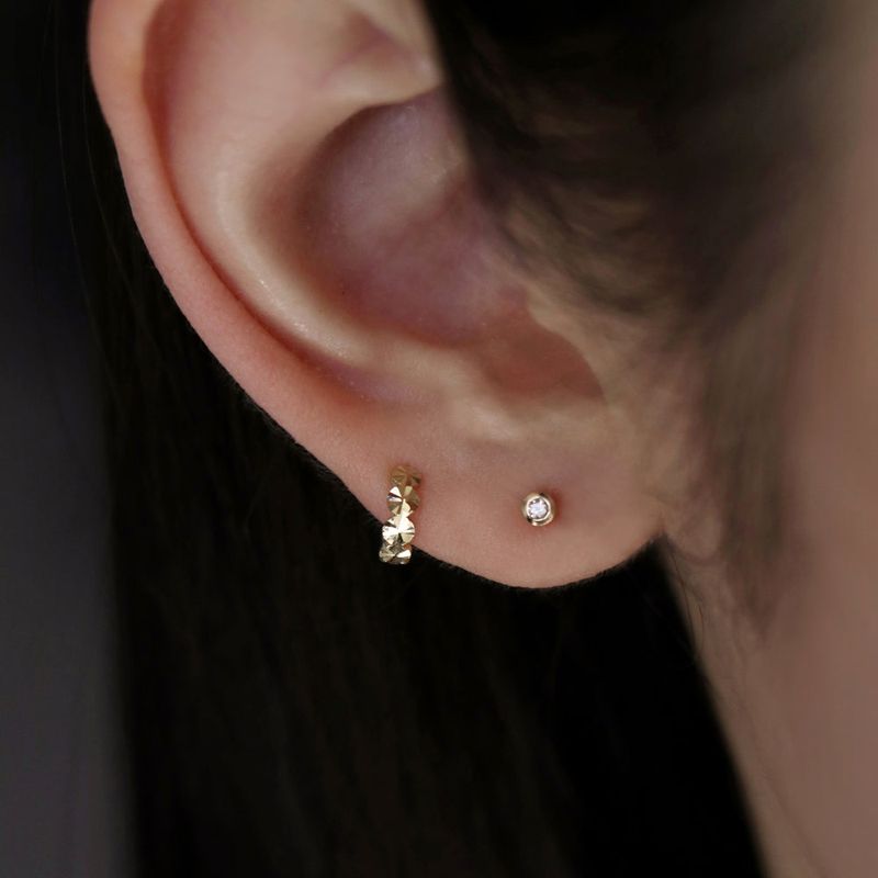 [single earring]14K gold cutting one-touch earring