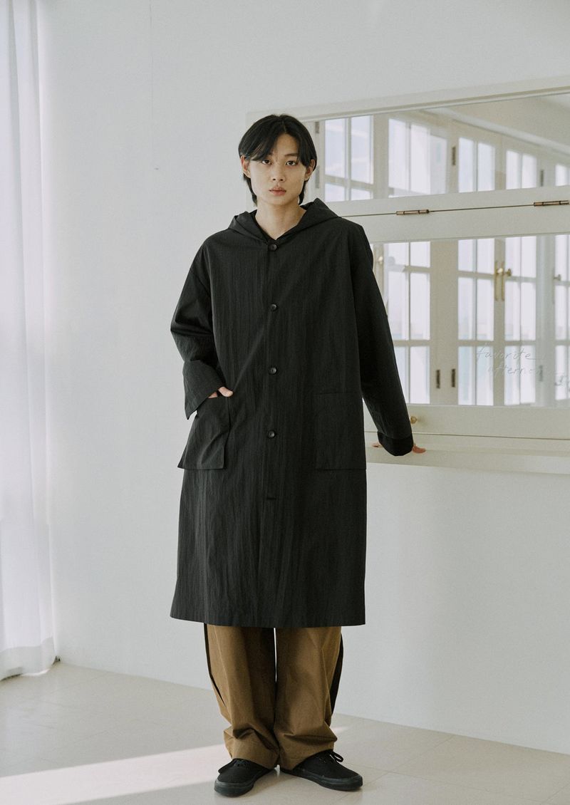 unisex long hood coat black