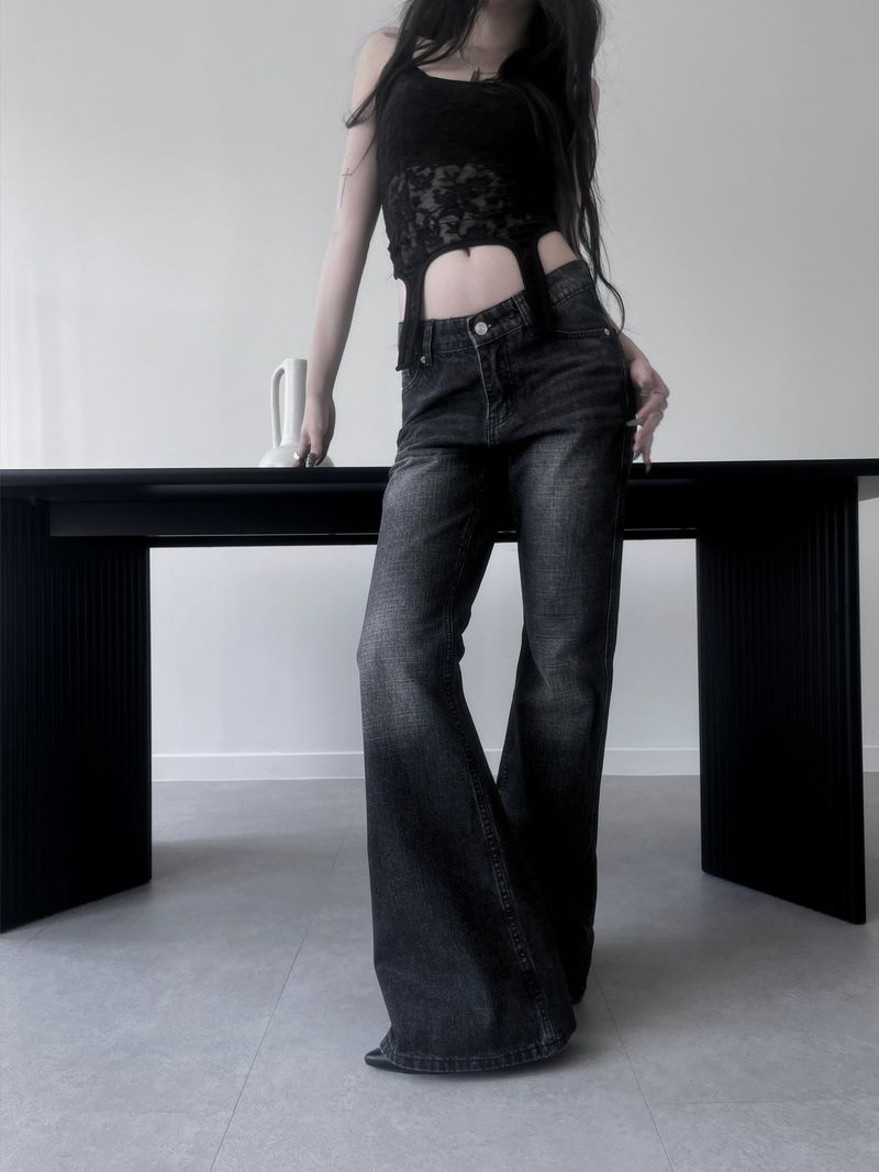 washed slub bootcut denim (2color)
