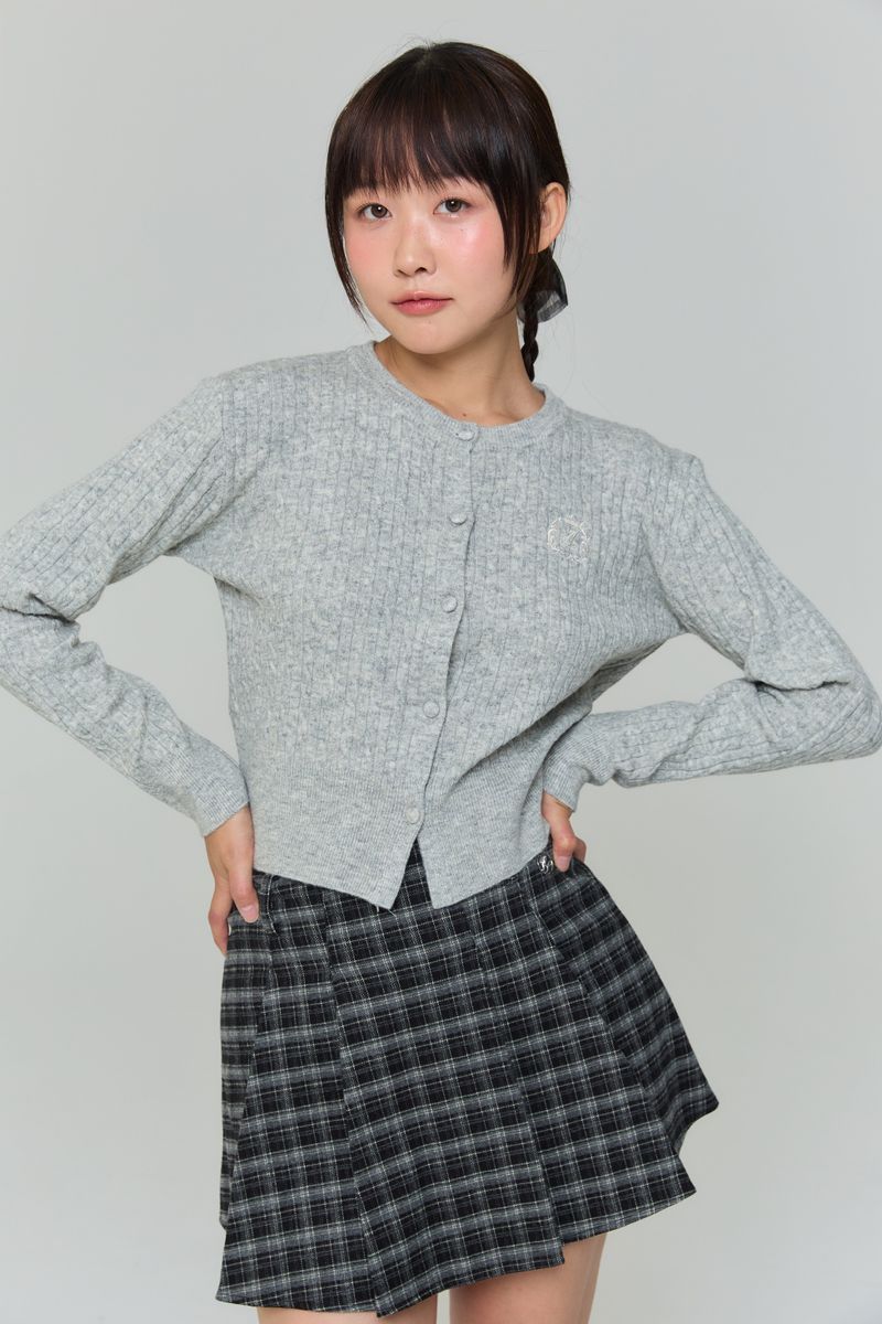 刺繍ツイストカーディガン - グレー