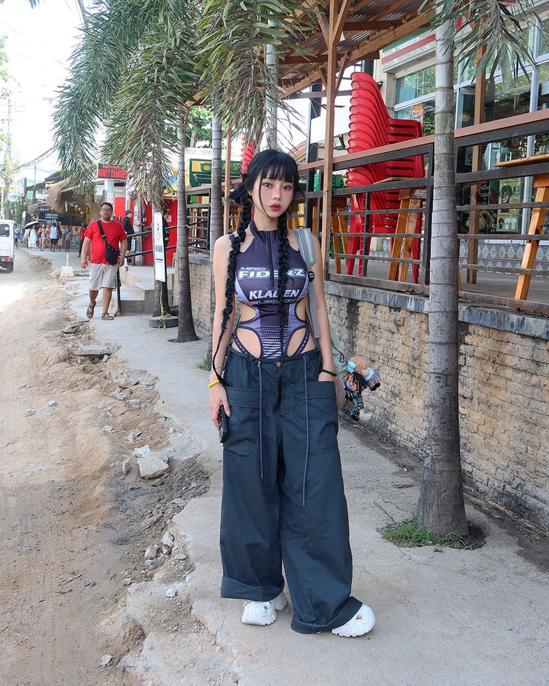 coloring string big cargo wide pants