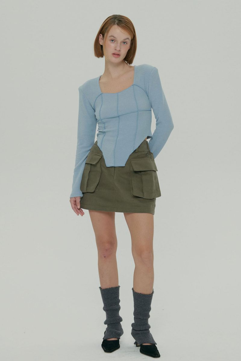 SOFT SQUARE NECK TOP / SKY BLUE