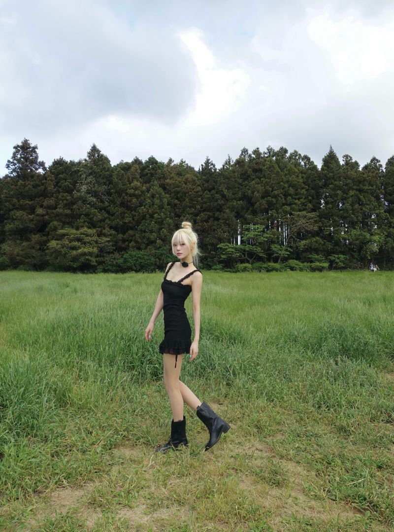 frill shirring mini dress