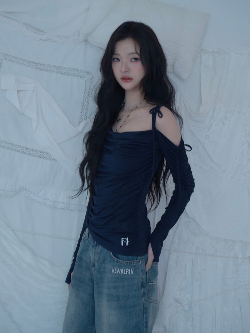 Cats Draping One-Shoulder Top
