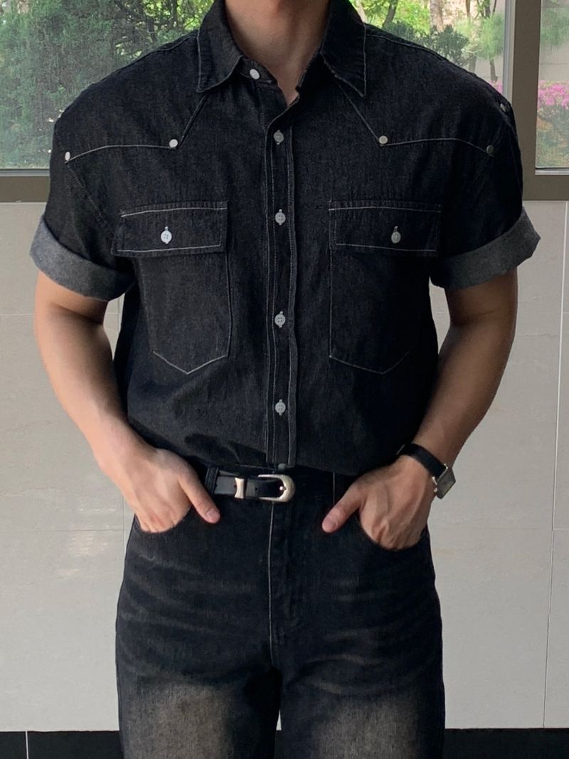 Mensfloor（メンズフロア）の「Kunade Non-Fade Denim Short Sleeve Shirt（Tops）」