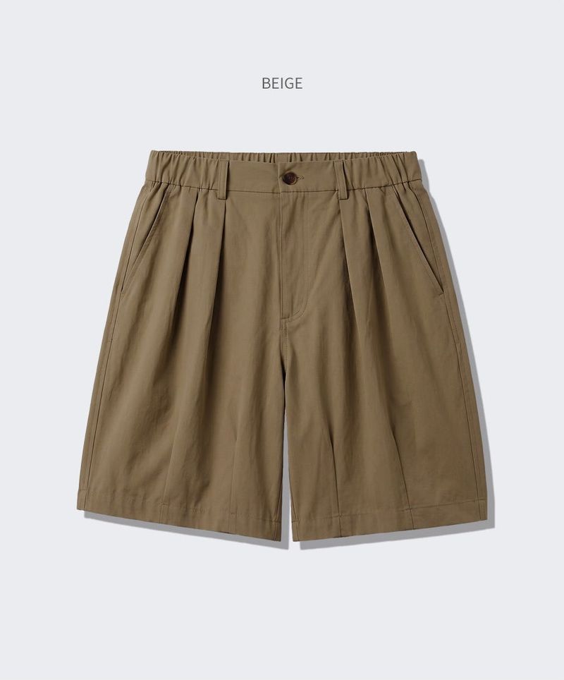 Nylon Stretch Double-Pleat Shorts Beige