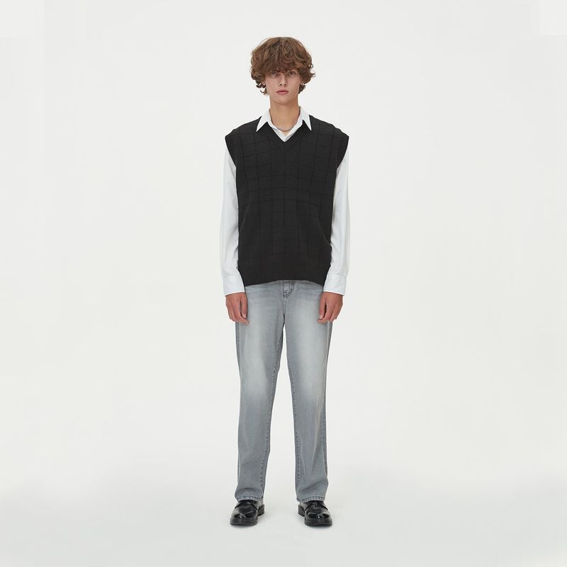BLOCK LINK KNIT VEST_BLACK