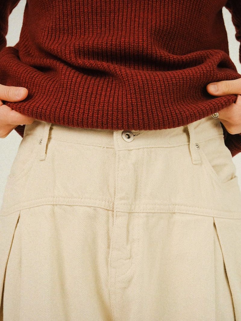 DE Side One-tuck Fleece Cotton Balloon Pants