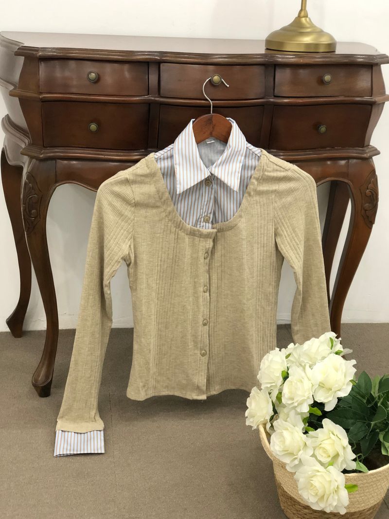 Stripe Mix Layered Cardigan