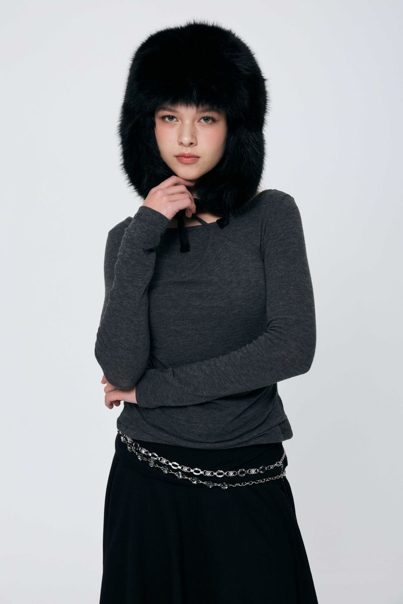 MUREN SHIRRING TOP / CHARCOAL