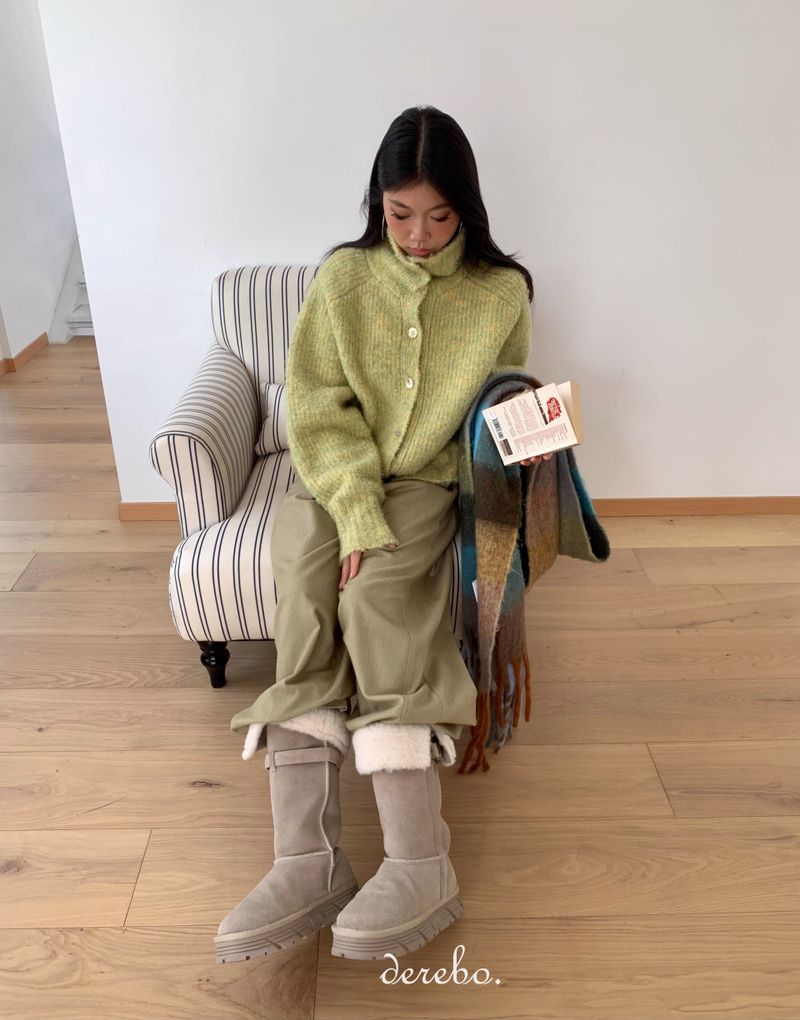 Tender Green Turtleneck Knit Cardigan