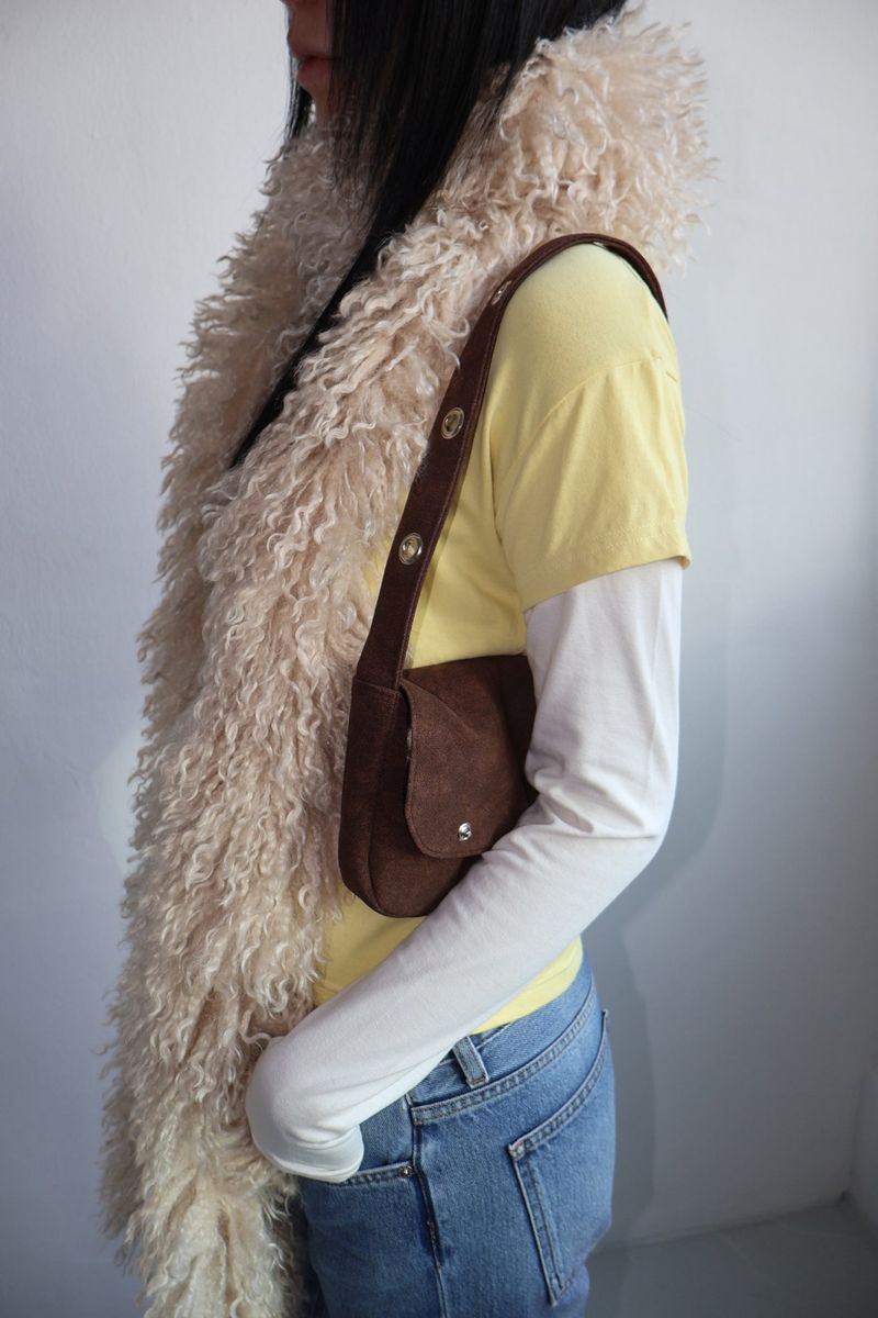 EYELET FUR MINI BAG - BROWN