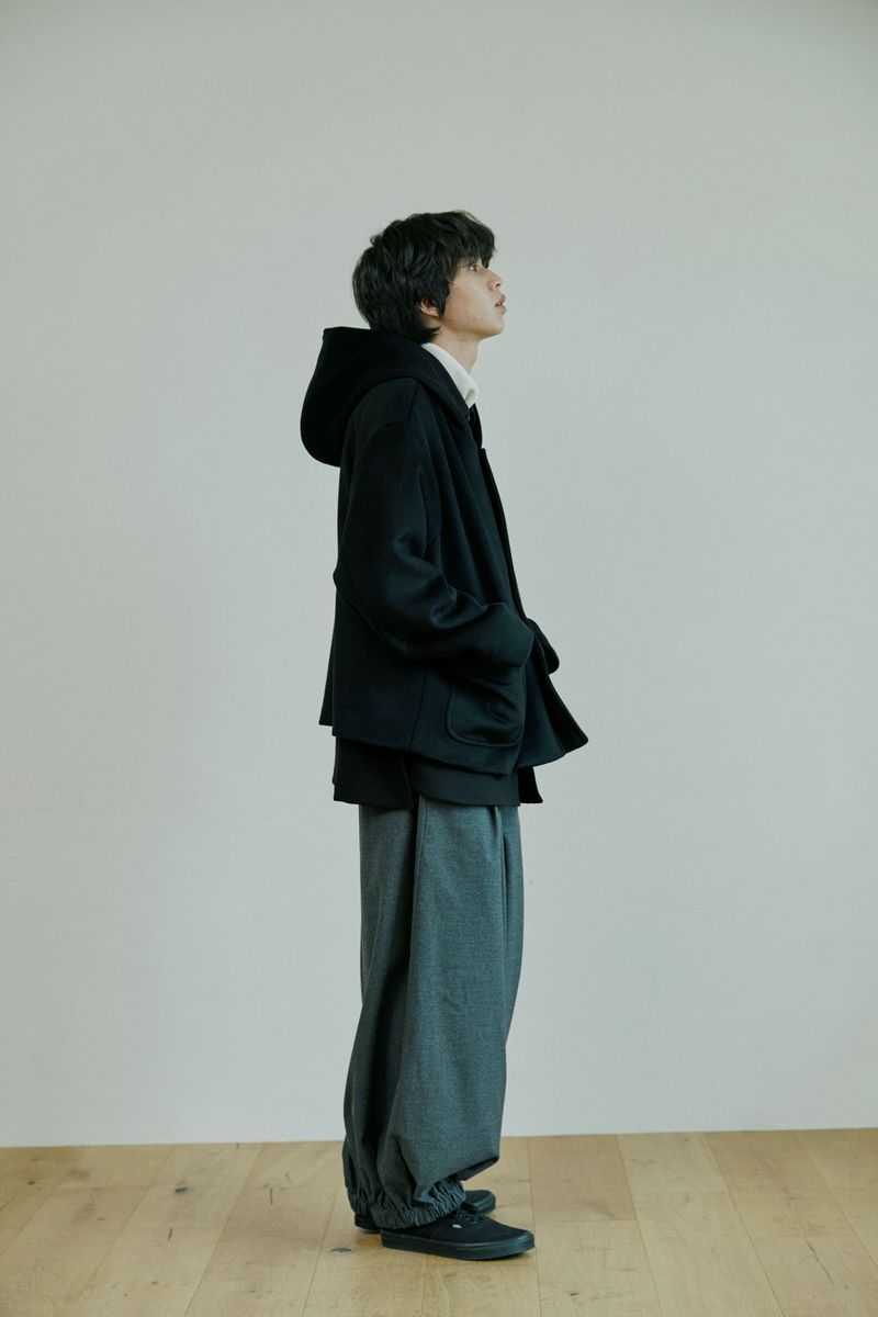 unisex wool hood coat black