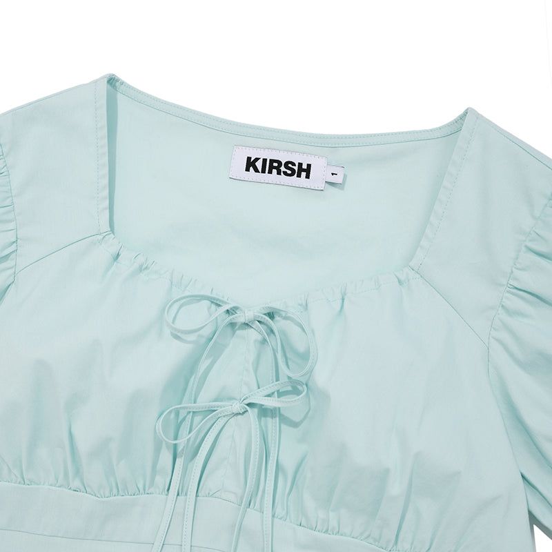 RIBBON SHIRRING SHORT SLEEVE BLOUSE [ICE]