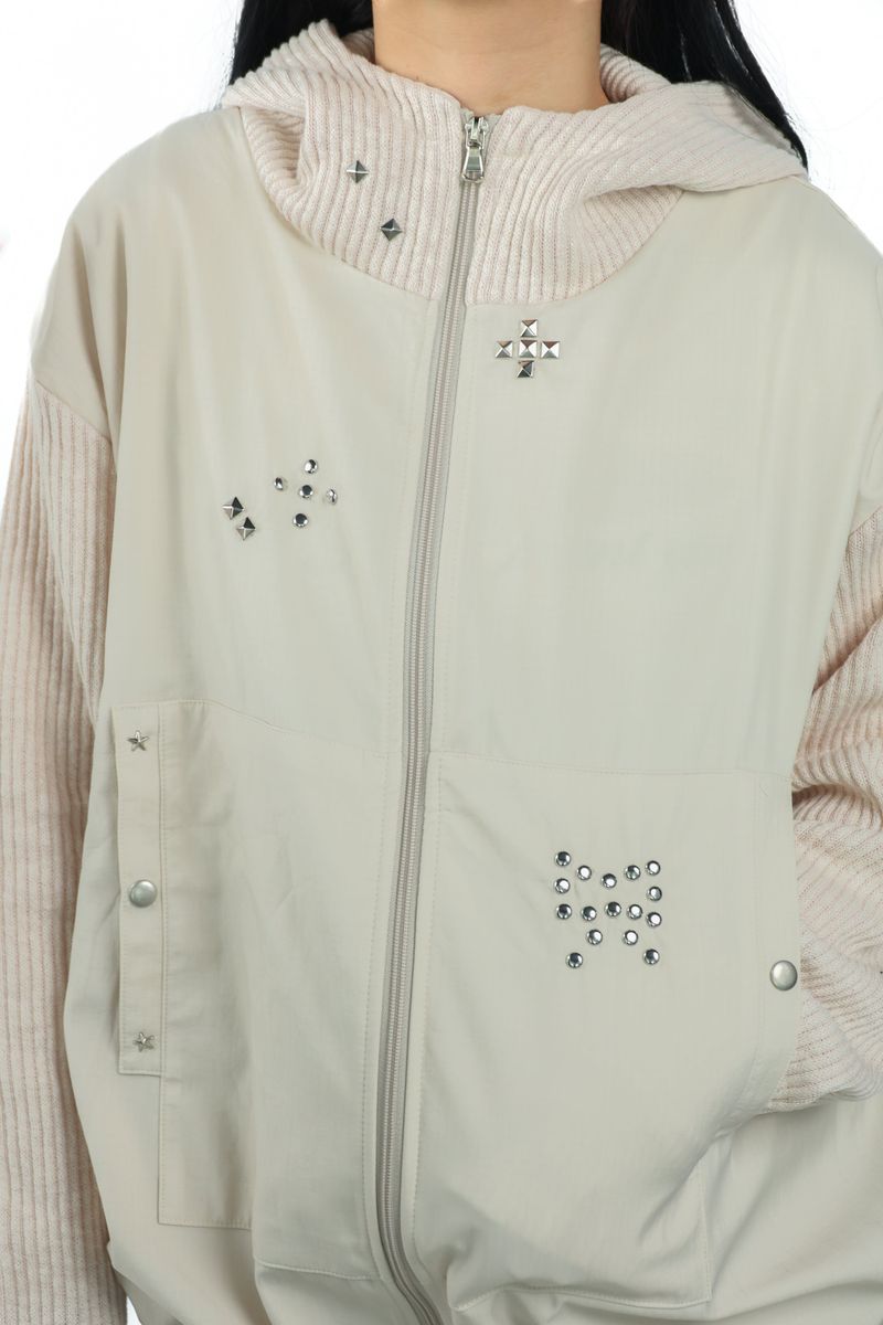 studs nylon knitzip hoodie(white)