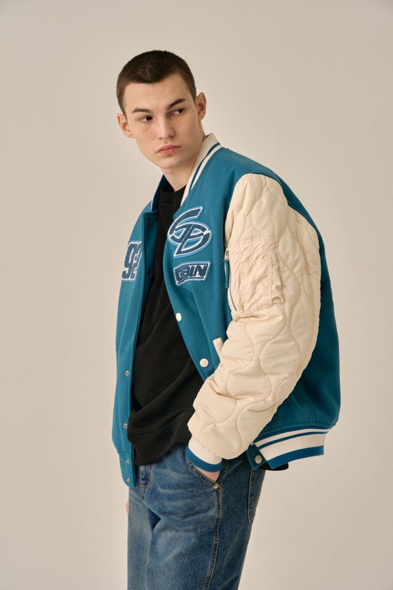 QUILTING POINT VARSITY JACKET - BLUE