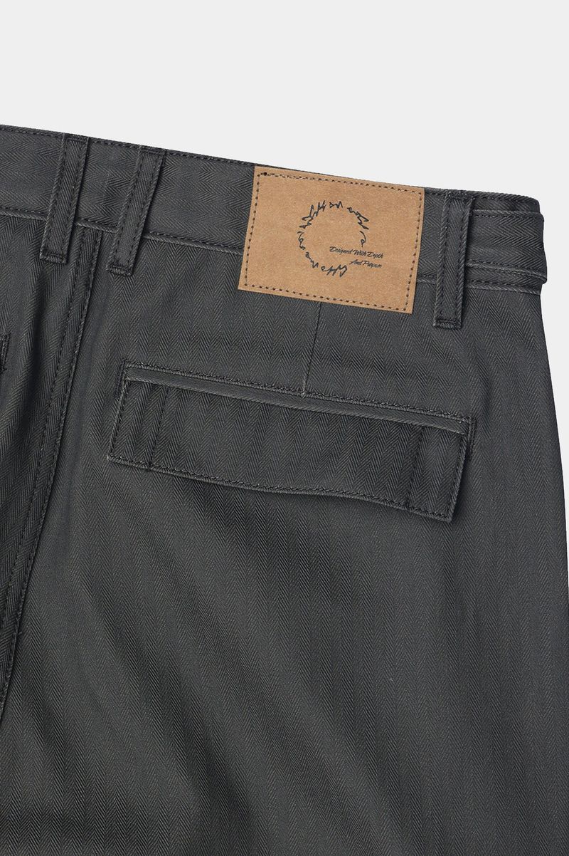 4 Panel Cargo Pockets Herringbone Twill Pants (Gray)