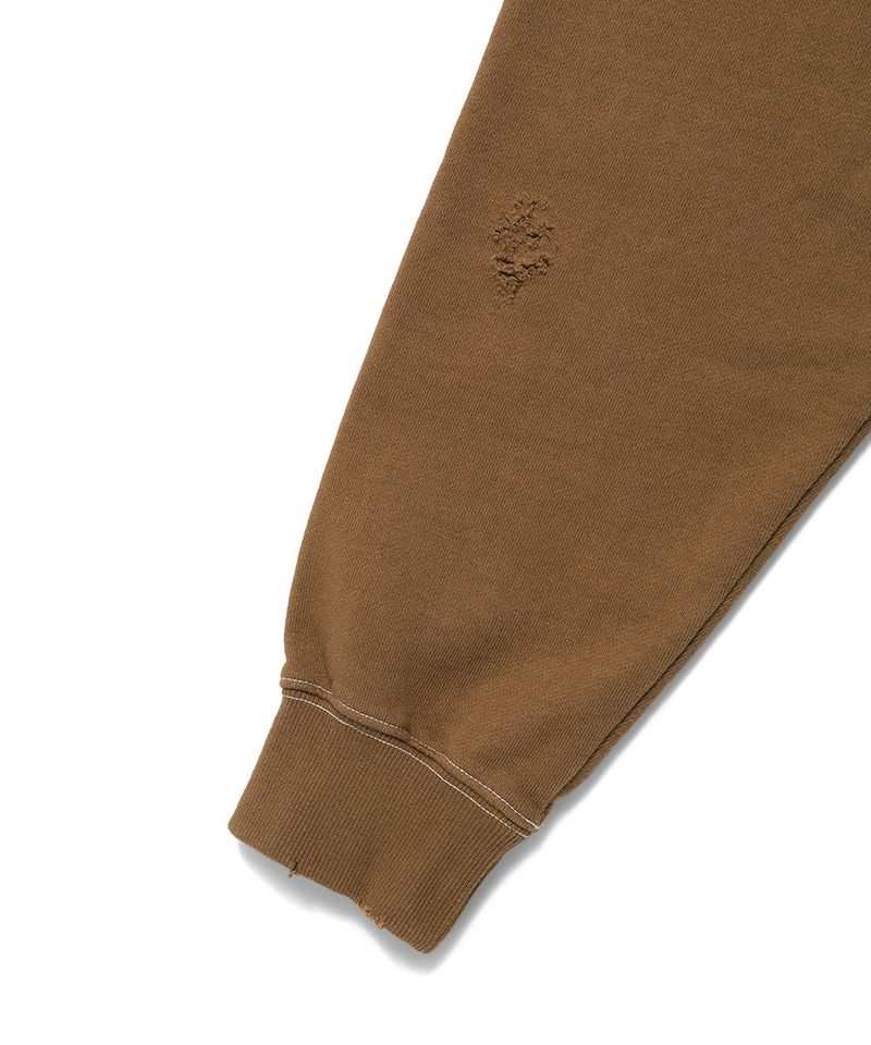 DAMAGED APPLIQUE ZIP UP HOODIE BROWN(CV2EFUM481A)