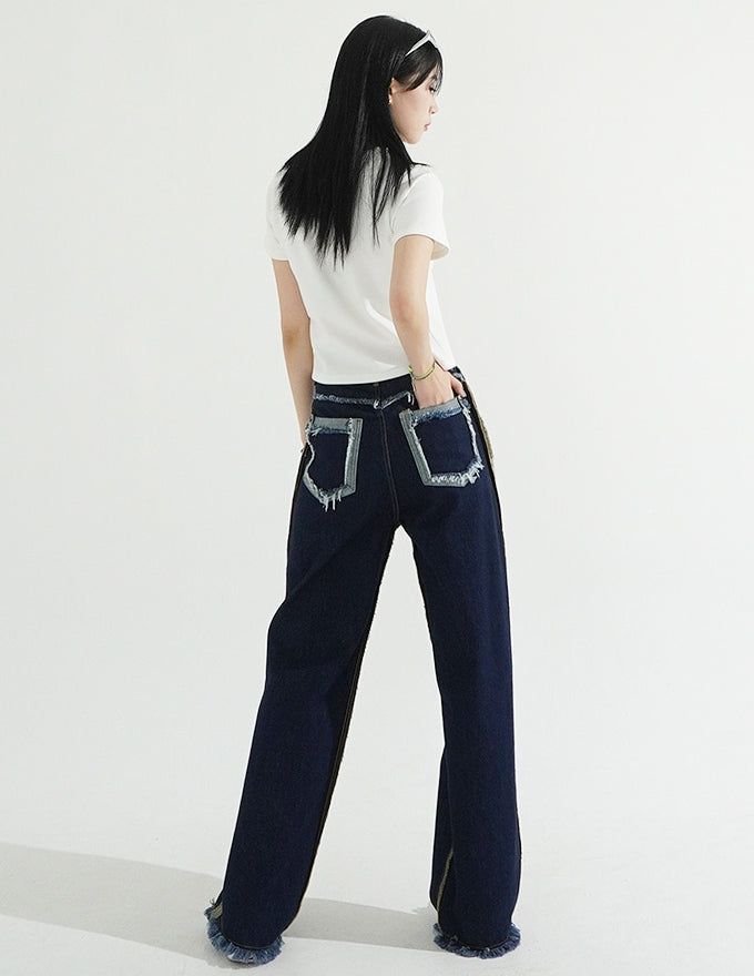 Double Side Seam Cutting Denim Pants
