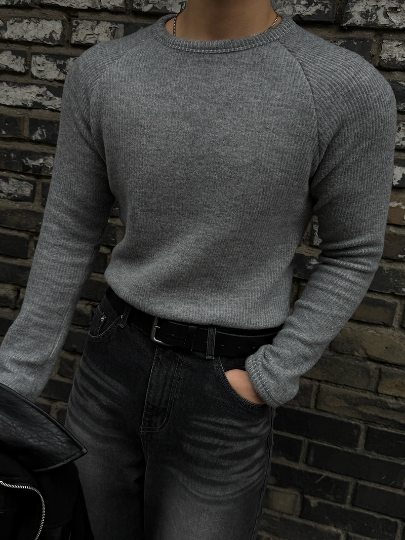 Fleece ribbed slim long sleeve tee