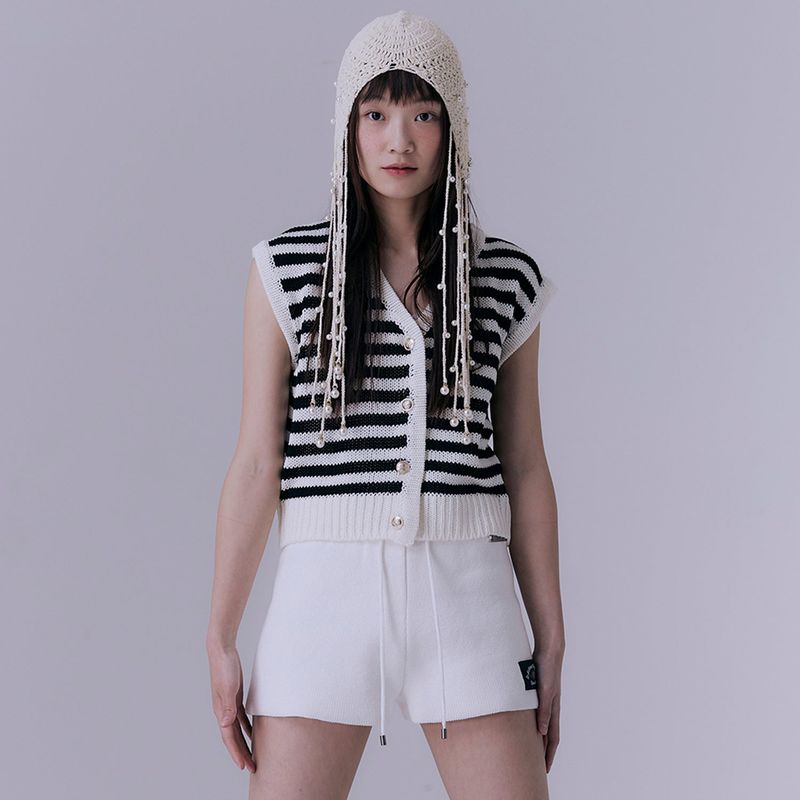 Marine stripe knit vest cardigan (BLACK)