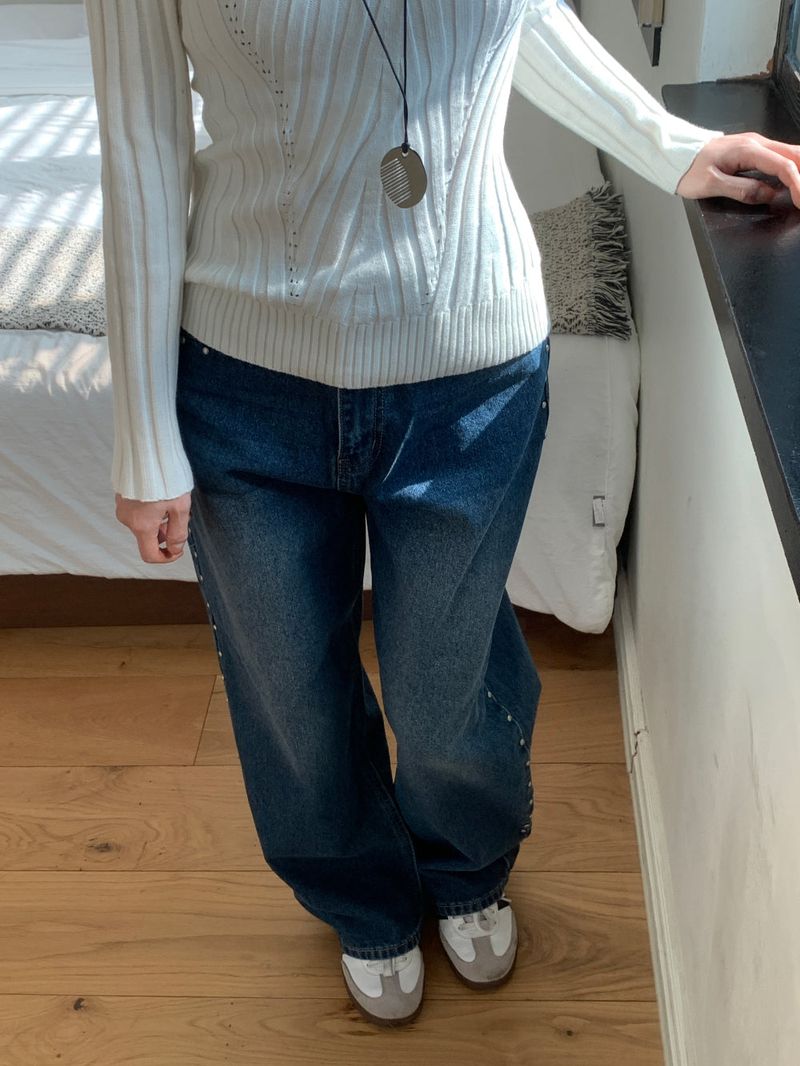Sia Ball Stud Wide Denim Pants
