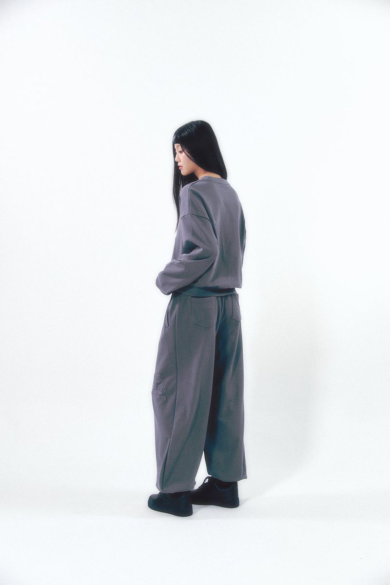Knee Point Ribbon Jogger Pants Charcoal
