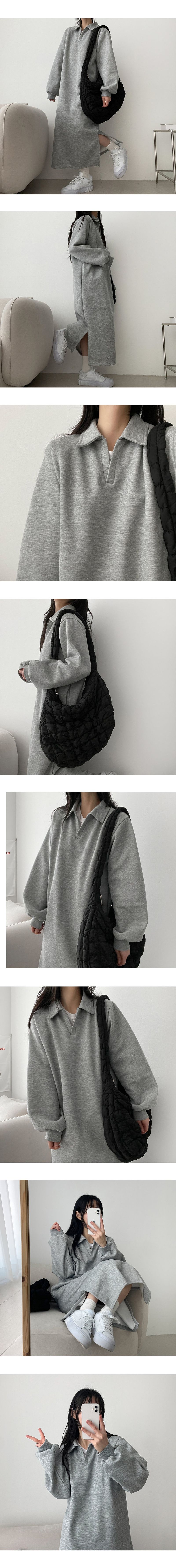 [Fleece] Melley collar side slit dress