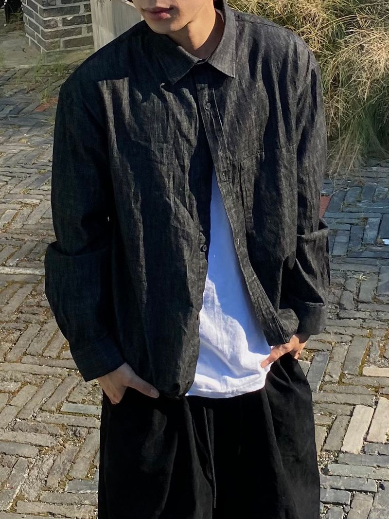 Black Denim String Shirt