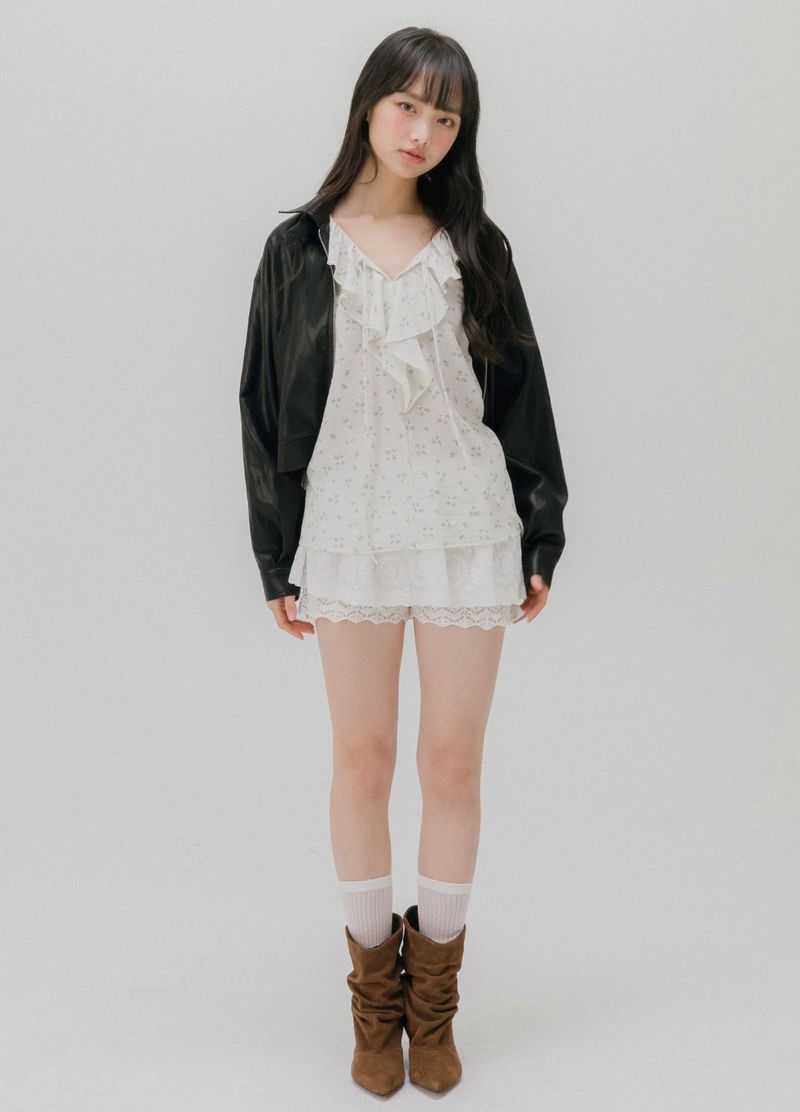 CROP LEATHER[FAUX] JACKET (BLACK)