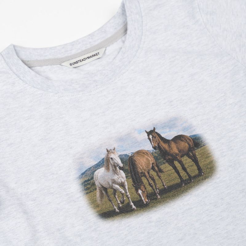 Horses Graphic Tee_Light grey