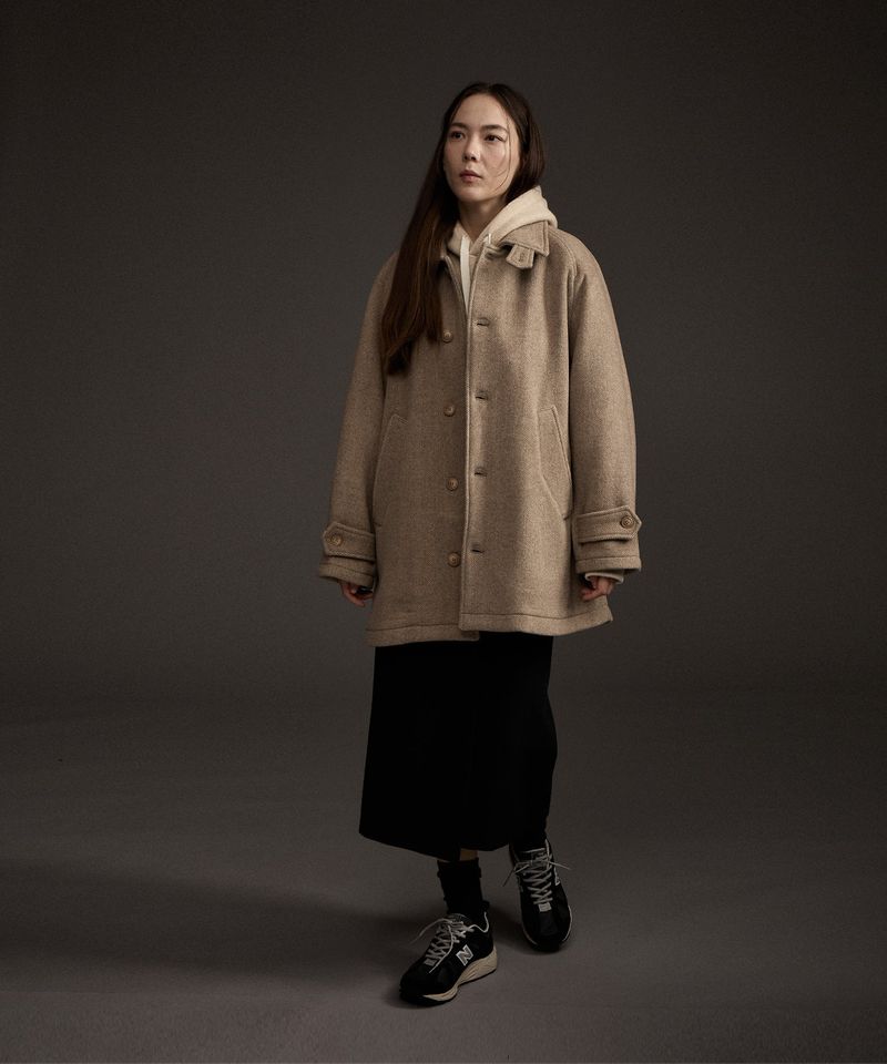 W BALMACAAN HERRINGBONE WOOL CASHMERE HALF COAT BEIGE