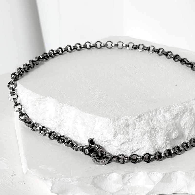 SS-6mm BOLD O chain necklace_dark silver